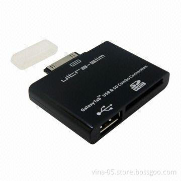 Card Reader/USB Hub Combo for Samsung Galaxy Tab, Supports USB Device and Large Capacity SD HC